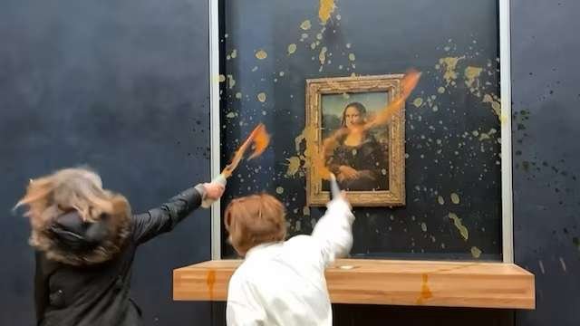 Protesters Target Mona Lisa in Unusual Soup Demonstration for Food Security