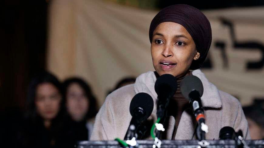 WASHINGTON, DC - NOVEMBER 13: U.S. Rep. Ilhan Omar (D-MN) speaks during a news conference calling for a ceasefire in Gaza outside the U.S. Capitol building on November 13, 2023 in Washington, DC. House Democrats held the news conference alongside rabbis with the activist group Jewish Voices for Peace. (Photo by Anna Moneymaker/Getty Images)