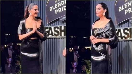 “Sonam Kapoor Stuns in Rimzim Dadu’s Black Cord Work Saree: A Fusion of Tradition and Modern Glamour”