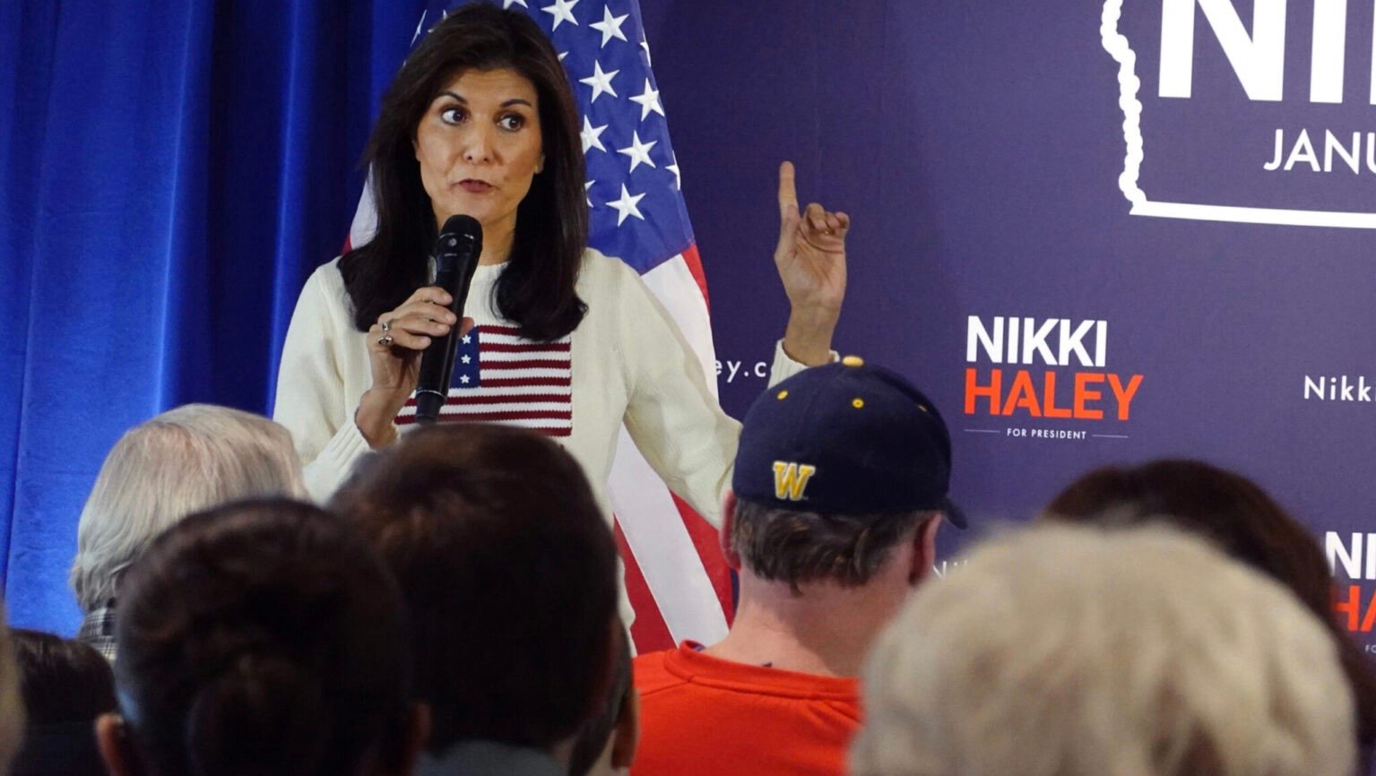 NEVADA, IOWA - DECEMBER 18: Republican presidential candidate former U.N. Ambassador Nikki Haley addresses guests during a campaign stop at the Nevada Fairgrounds community building on December 18, 2023 in Nevada, Iowa. Iowa Republicans will be the first to select their party's nominee for the 2024 presidential race when they go to caucus on January 15, 2024. (Photo by Scott Olson/Getty Images)