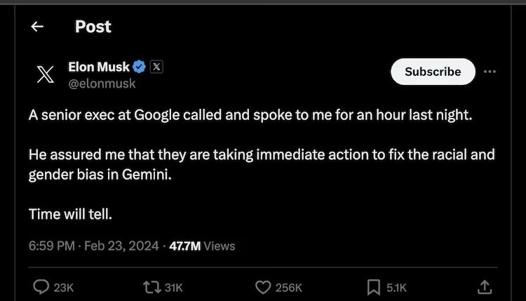 Elon Musk’s Critique and Google’s Response: Unveiling the Gemini AI Controversy