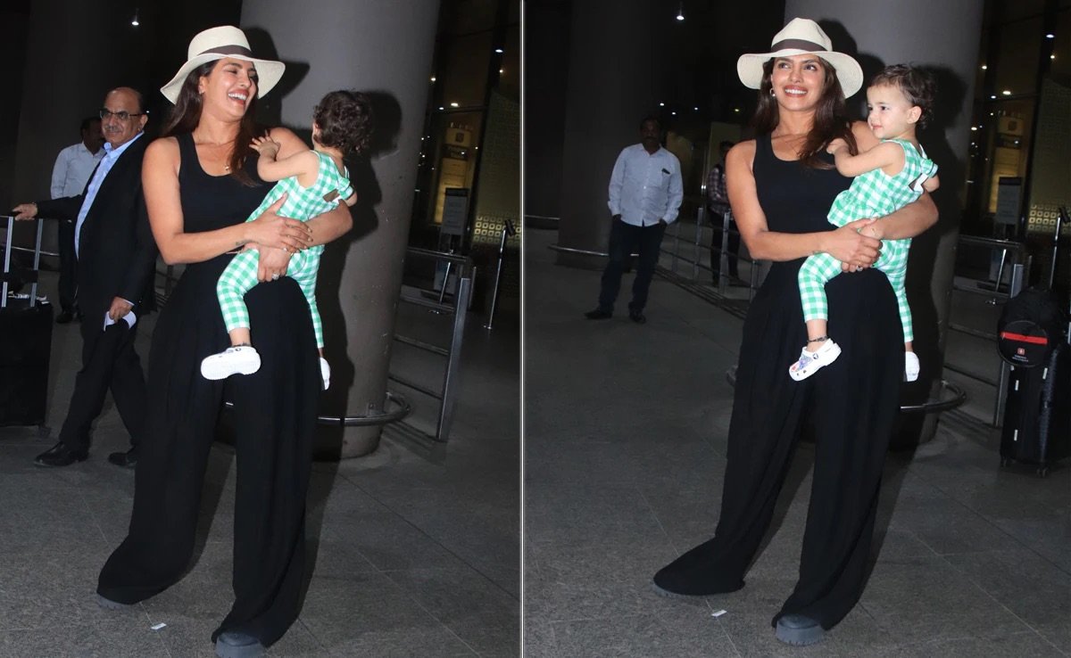 Priyanka Chopra Spotted at Mumbai Airport with Daughter Malti Marie